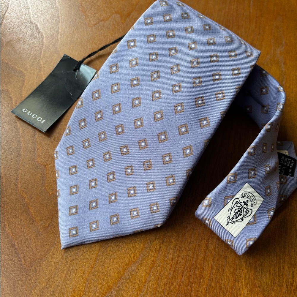 Gucci Men's Blue/Brown “G” Silk Tie - New With Tags